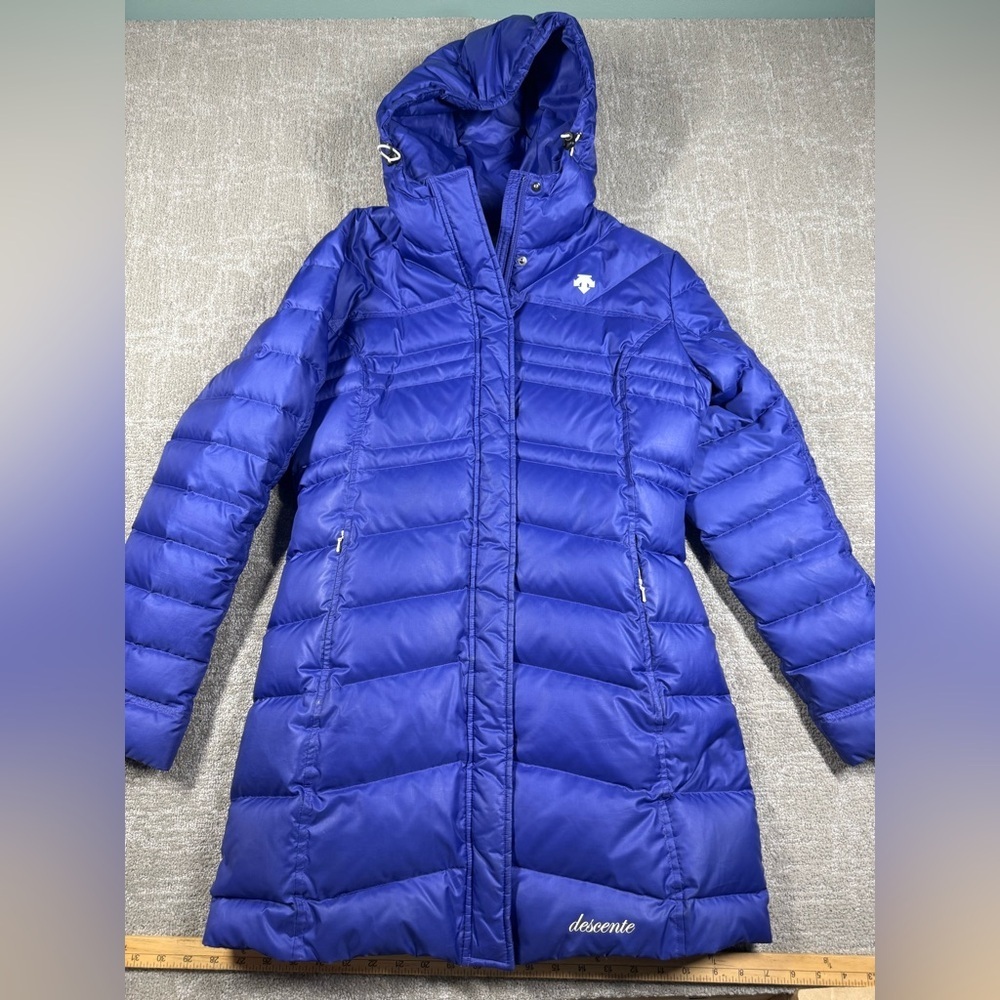 Descente Blue Puffer Long Full Zip Winter Jacket Women Size Large